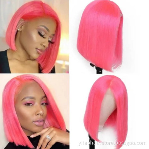 Wholesale price Pink Bob Wig Depuy Synthes Tfnadvanced Female High Temperature Silk Chemical Fiber Lace front  colored  Bob Wig
